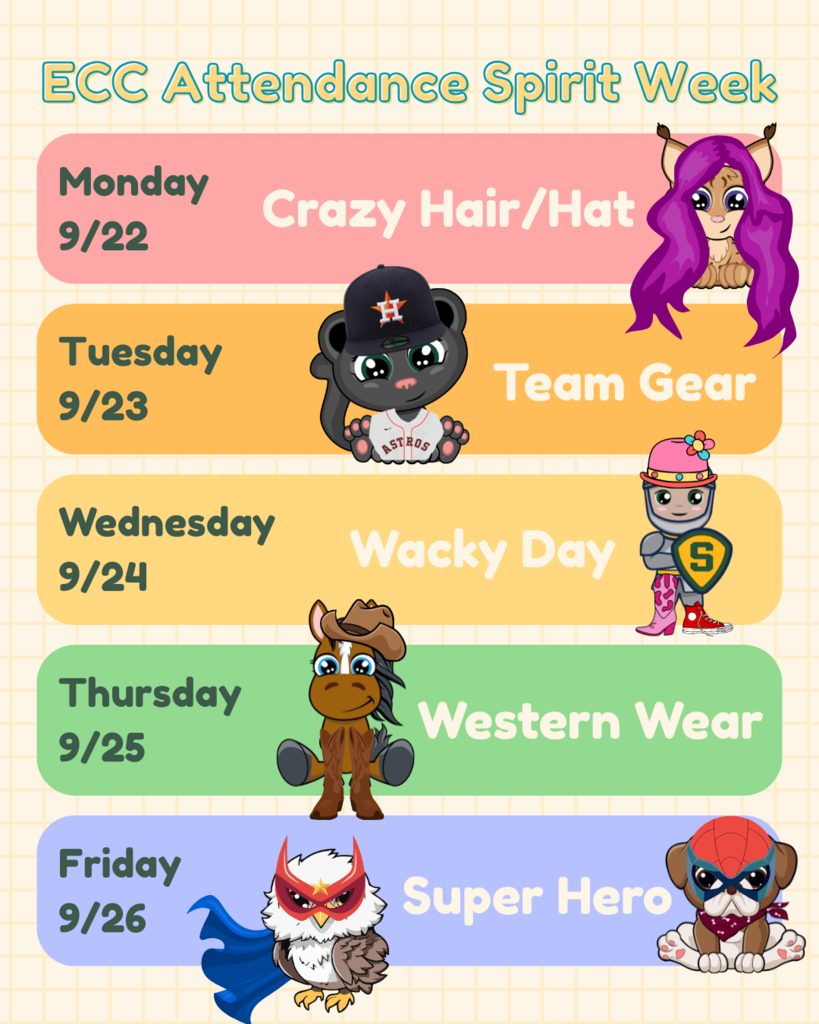 Schedule for 9/22-9/26 spirit week