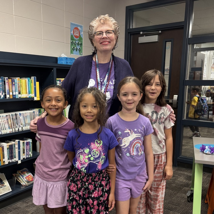 teacher and students on color day 