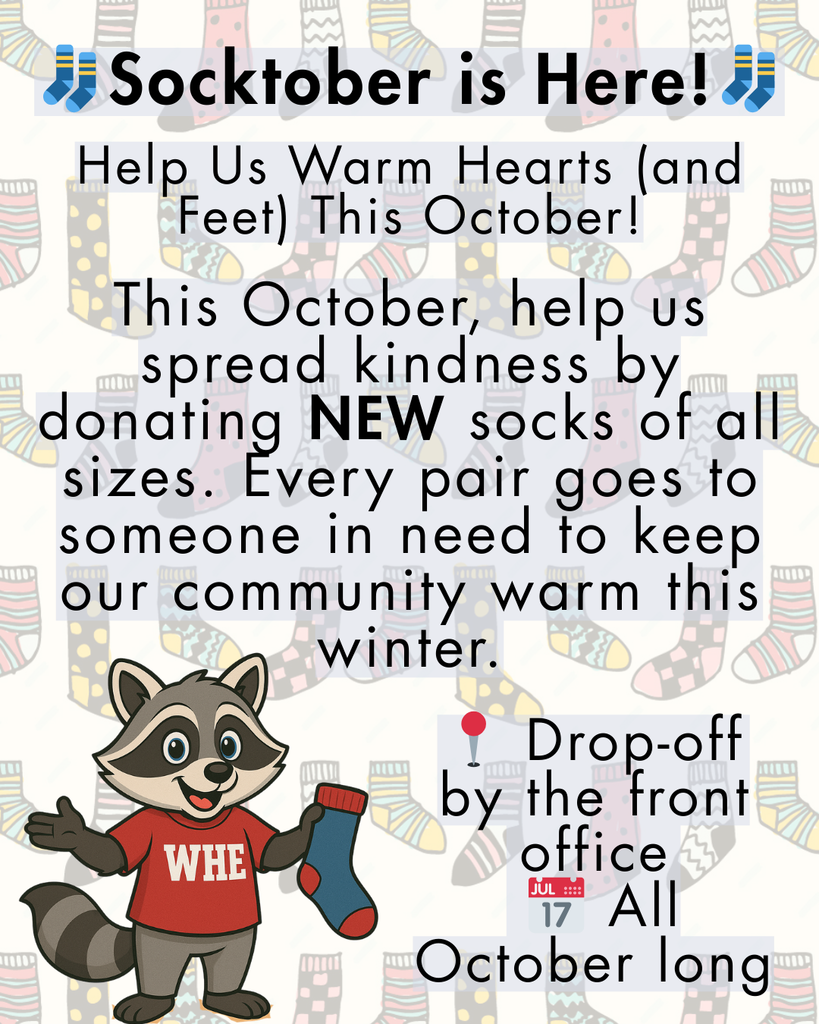 🧦🎉 Socktober is here! Bring your NEW socks to the front office and help us pile up kindness, one cozy pair at a time! 💜👣