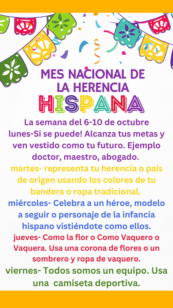 Hispanich Heritage Month Dress Up Days - Spanish