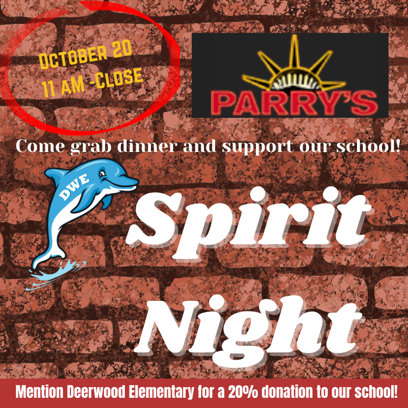 Spirit Night at Parry's Pizza on 10/20, 11:00 am to close.