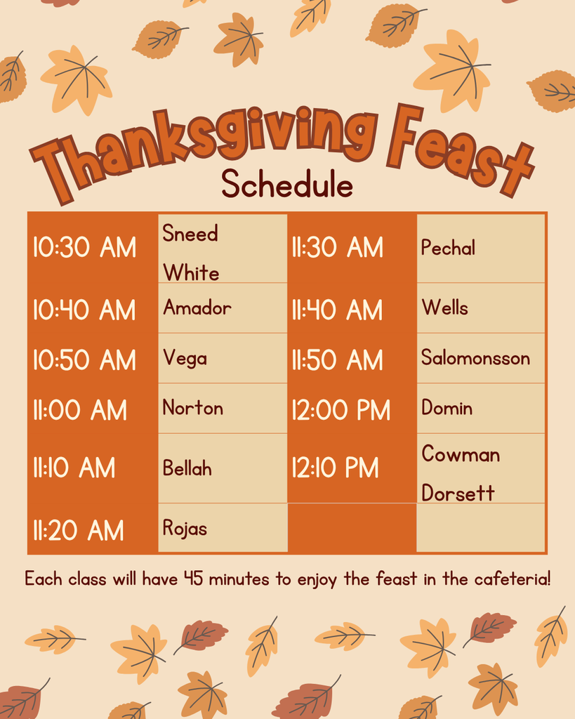 Thanksgiving feast schedule