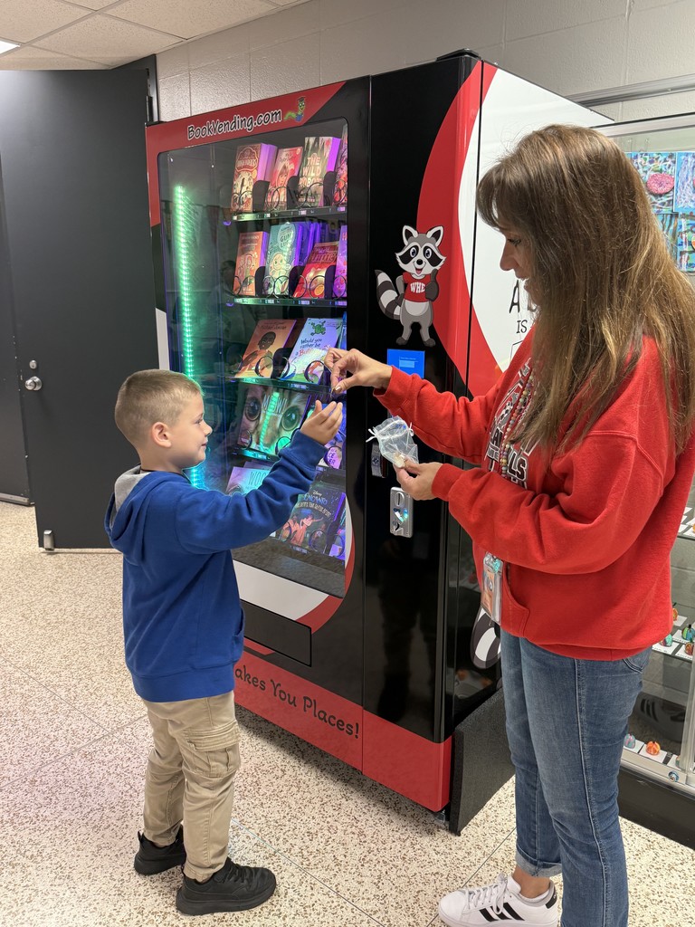 Our Book Vending Machine is officially open for business! Students can now earn golden tokens and choose a brand new book to take home and keep. A huge thank you to Mrs. Alford for writing the grant that brought this amazing incentive to our campus. We are so excited to keep growing readers here at WHE!