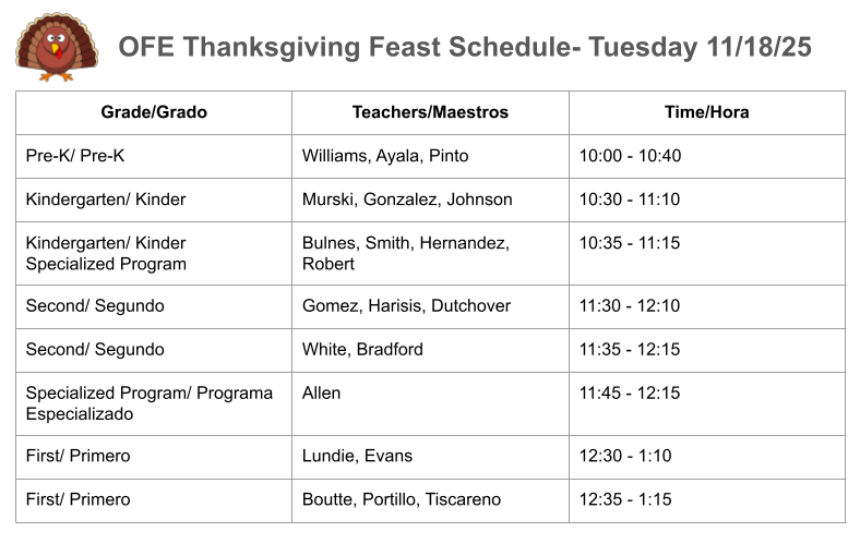Feast schedule