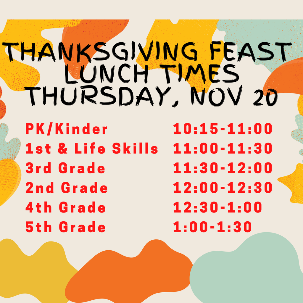 📣 Friendly Reminder, WHE Families! Our Thanksgiving Feast is on Thursday, November 20th, which means lunch schedules will be different that day. 🍽️🦃 Please check your child’s grade-level time so you can plan ahead. We can’t wait to celebrate with you! 🧡