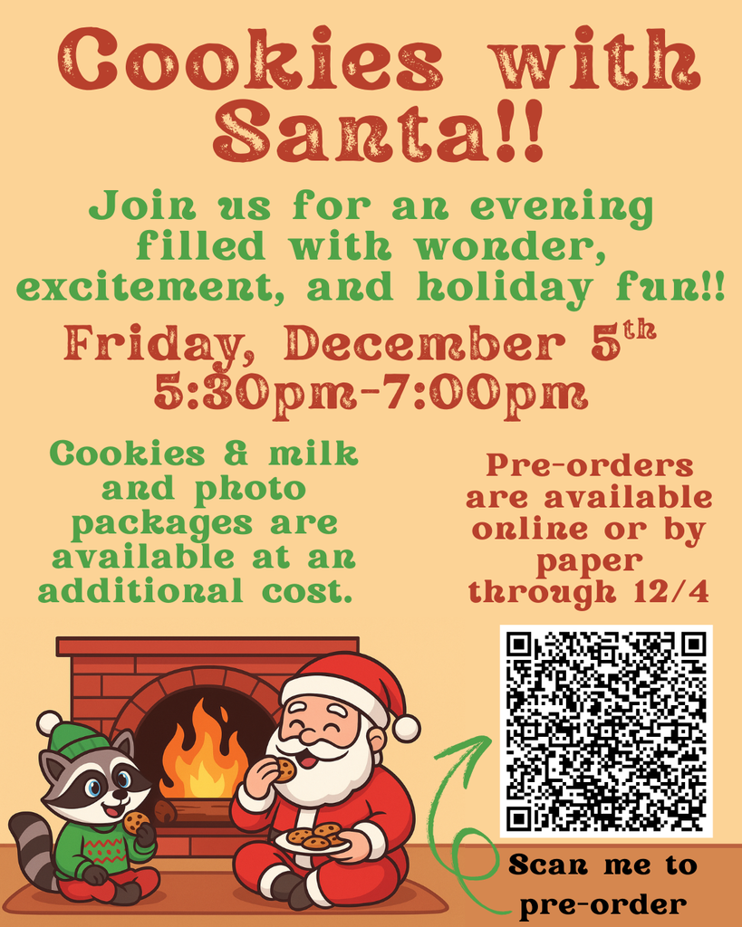Our favorite raccoon is ready for some holiday cheer! 🎅🍪 Join us for Cookies with Santa on Dec. 5th from 5:30–7:00pm. Warm cookies, cozy vibes, and the magic of the season await! Pre-orders open through 12/4. ❤️✨ 