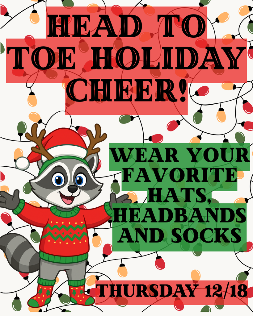 Tomorrow we’re showing Head to Toe Holiday Cheer! 🎁🧦 Wear your favorite holiday hats, headbands, and socks — let’s sparkle from head to toe, raccoons! 🎄🦝✨