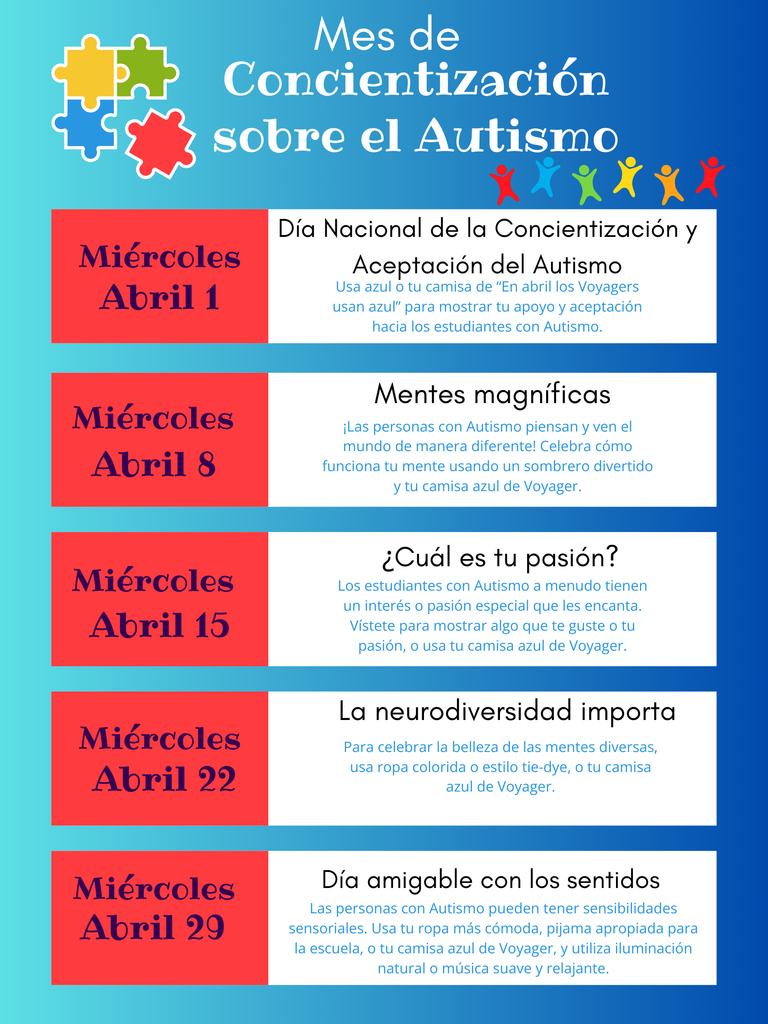 Autism Awareness Month dress up dates -Spanish