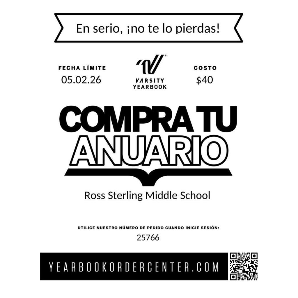 Todavía tienes tiempo para ordenar el Anuario 2025-2026 de SMS. Visita YearbookOrderCenter.com Usa nuestro número de orden cuando inicies sesión: 25766