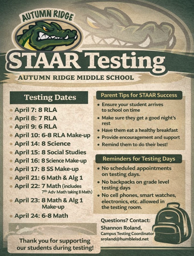 STAAR Upcoming Testing 2026