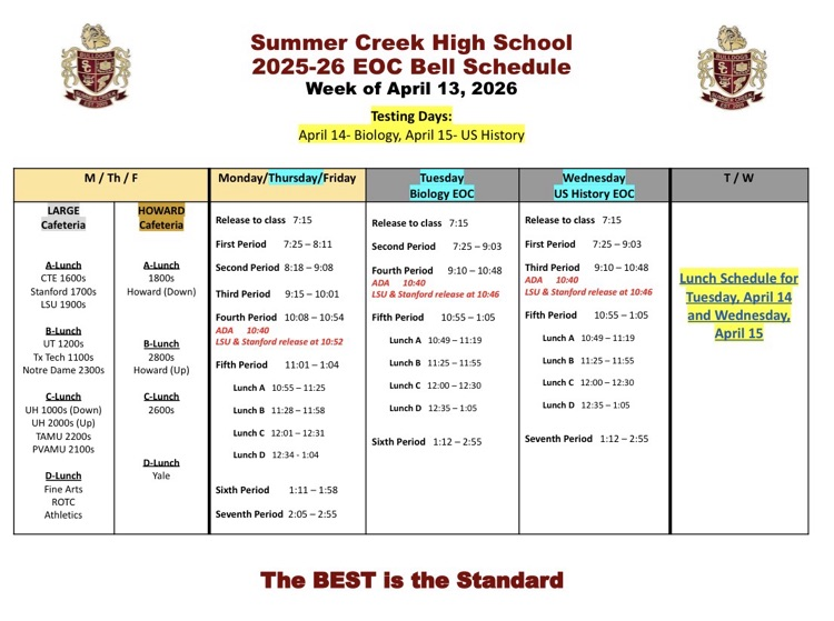 EOC bell schedule 