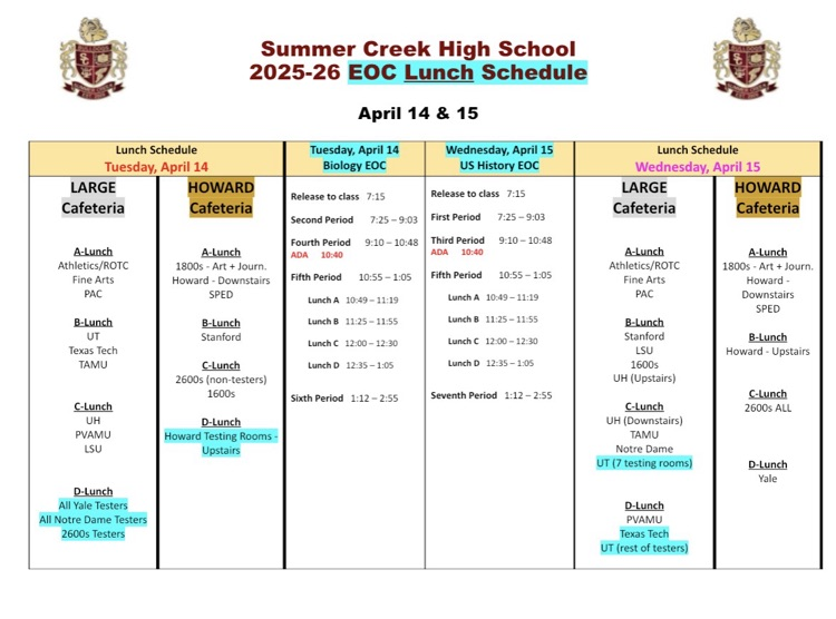 EOC lunch schedule 