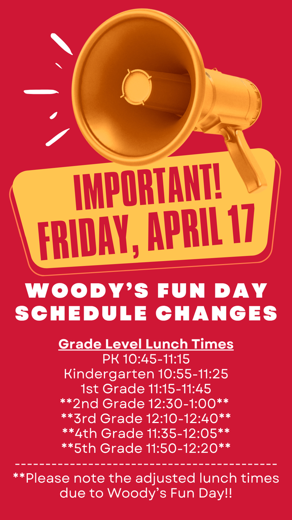 🚨 TOMORROW! 🚨 Woody’s Fun Day is almost here! ☀️🎉  Don’t forget: 👟💧😎 Check the flyers for schedule + lunch changes!  Let’s have some FUN! 🦝💛 #WHEWoodysFunDay