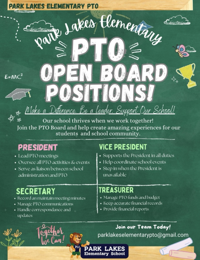 Open PTO Board Positions flyer with description of each position.