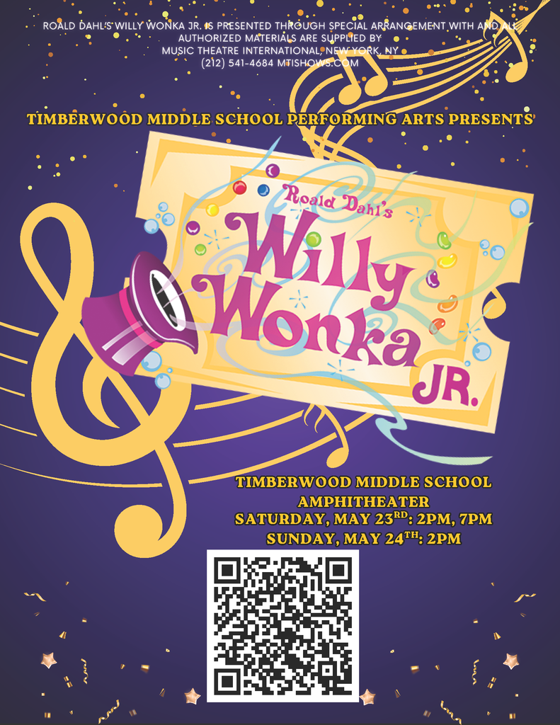 Willy Wonka Jr poster advertising the show for May 23 and May 24