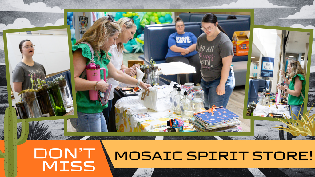 people shopping at the Mosaic store, buying handmade goods and gifts