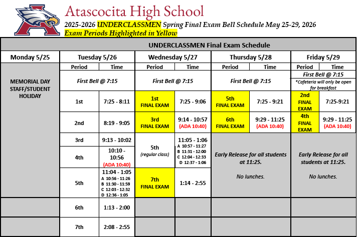 finals week bell schedule