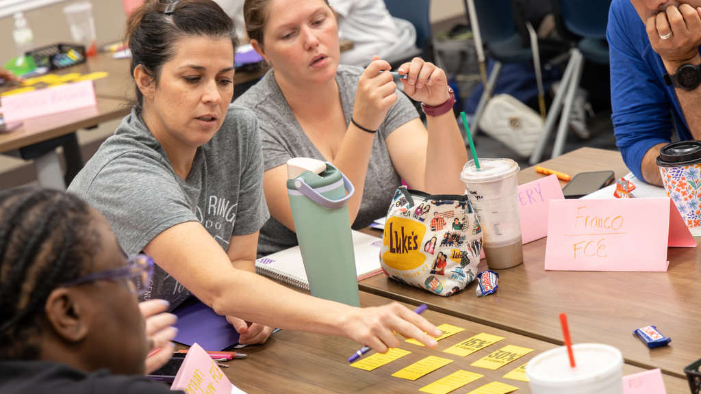 teachers organizing notes