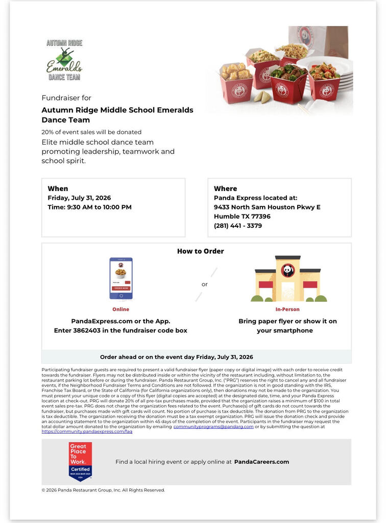 Emeralds Fund Raiser to Panda Express