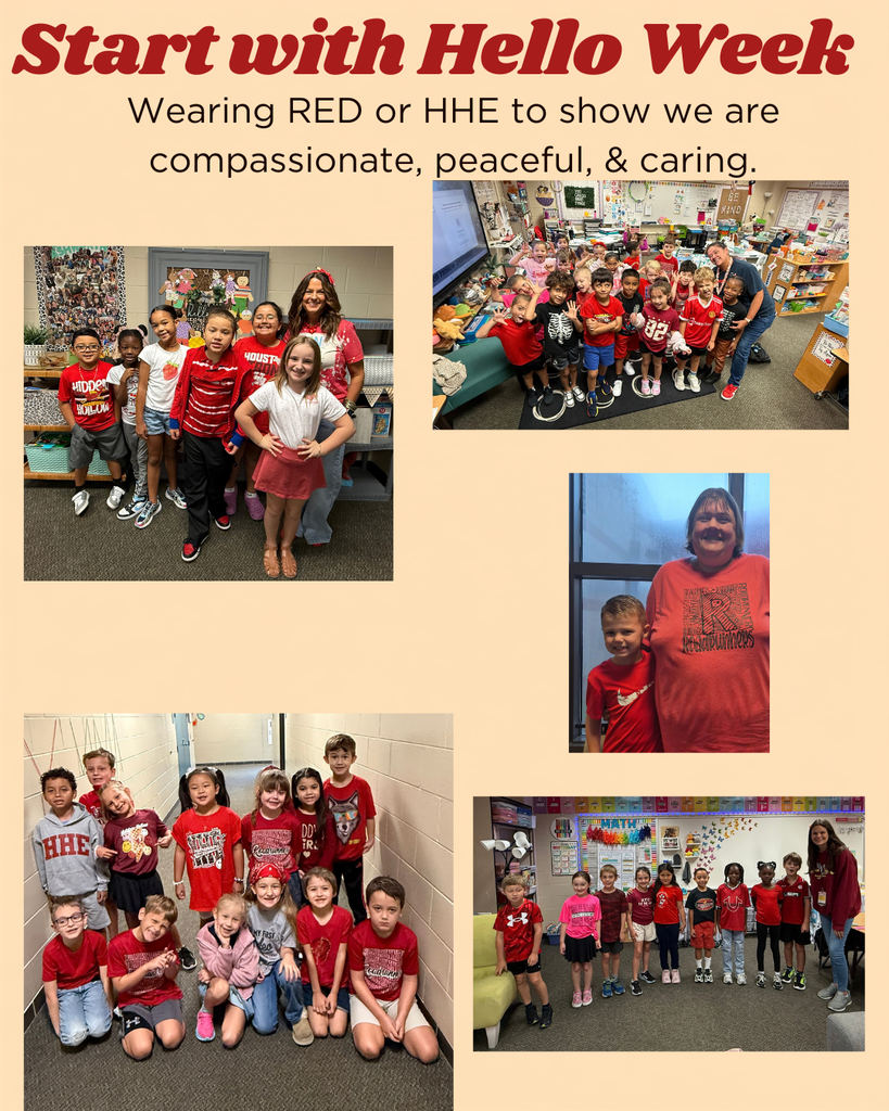Roadrunners wearing red & HHE spirit wear for start with hello week