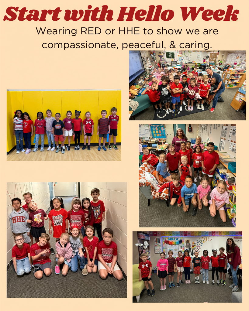 Roadrunners wearing red & HHE spirit wear for start with hello week