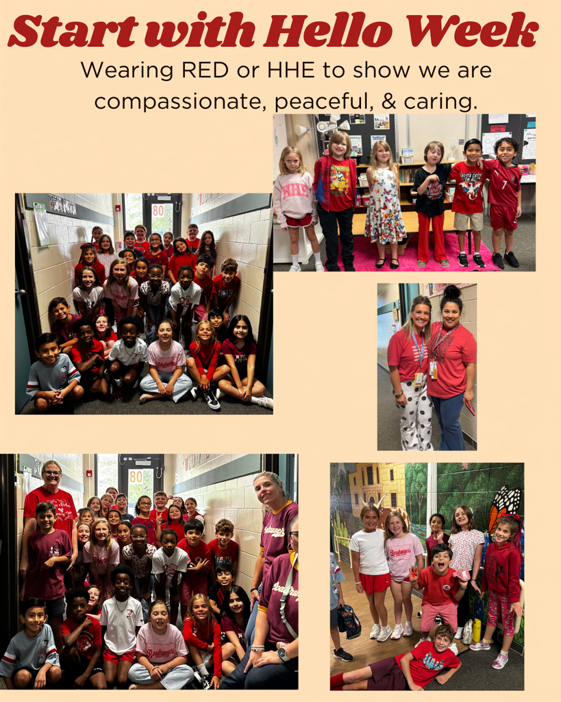 Roadrunners wearing red & HHE spirit wear for start with hello week