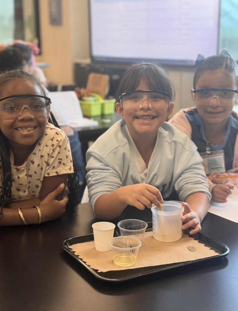 Students stirriing to see if the material is dissolvable in water.
