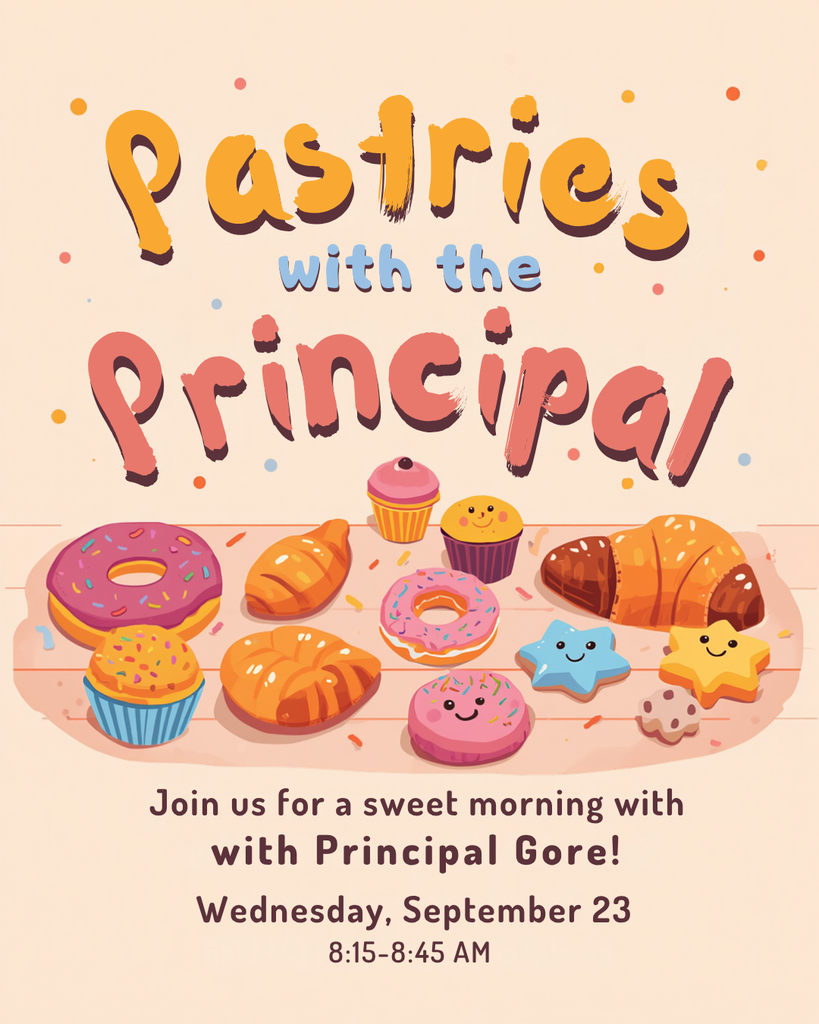 Pastries with the Principal colorful graphic.