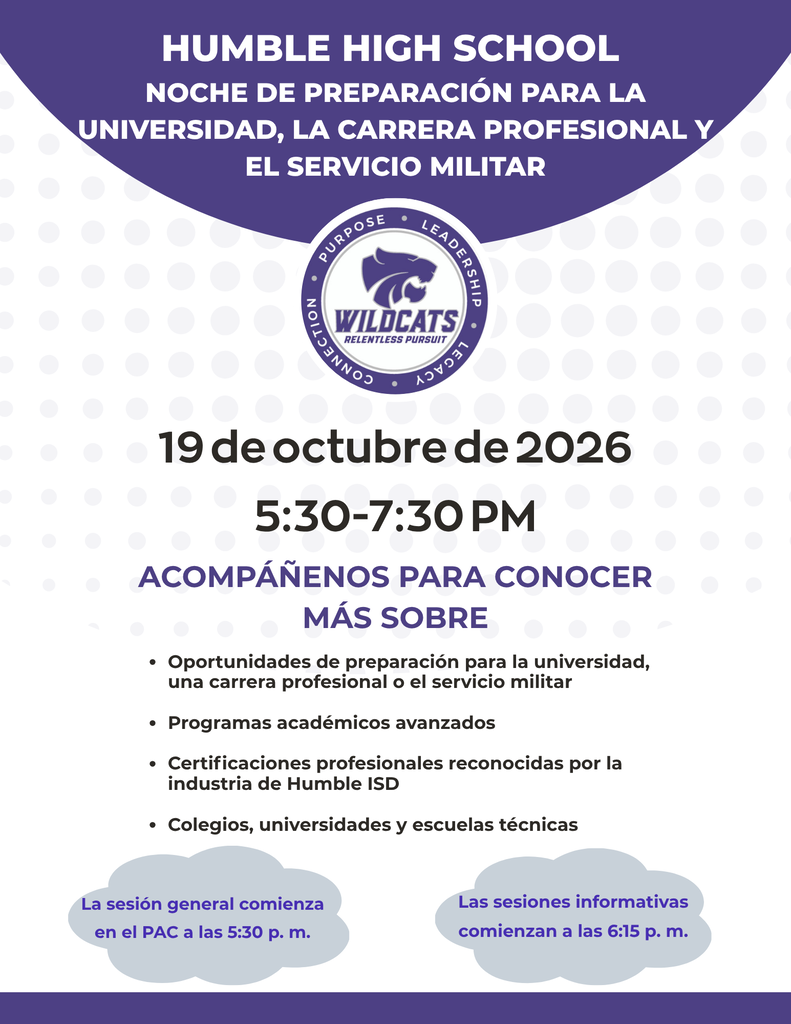 Noche de CCMR de Humble High School, el 19 de octubre, de 5:30 a 7:30 p. m.