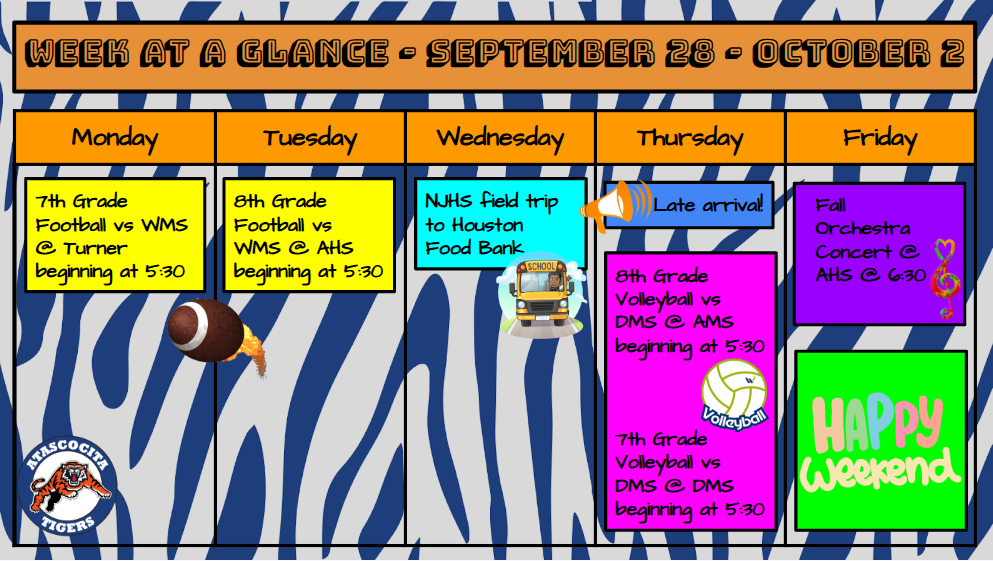 Week at a Gance - 9/28 - 10/2