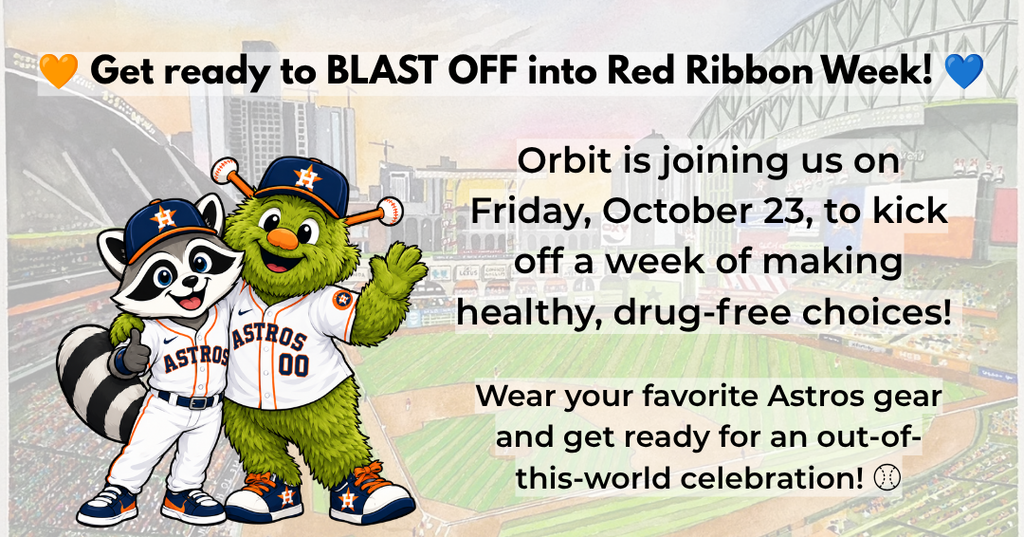βΎπ Get ready to BLAST OFF into Red Ribbon Week! πβΎ Orbit is coming to WHE on Friday, October 23, to help us kick off a week of celebrating healthy, drug-free choices! π§‘π Raccoons, wear your favorite Astros gear and get ready for an out-of-this-world celebration! πβΎ #RedRibbonWeek #DrugFreeLooksLikeMe #WHERaccoons
