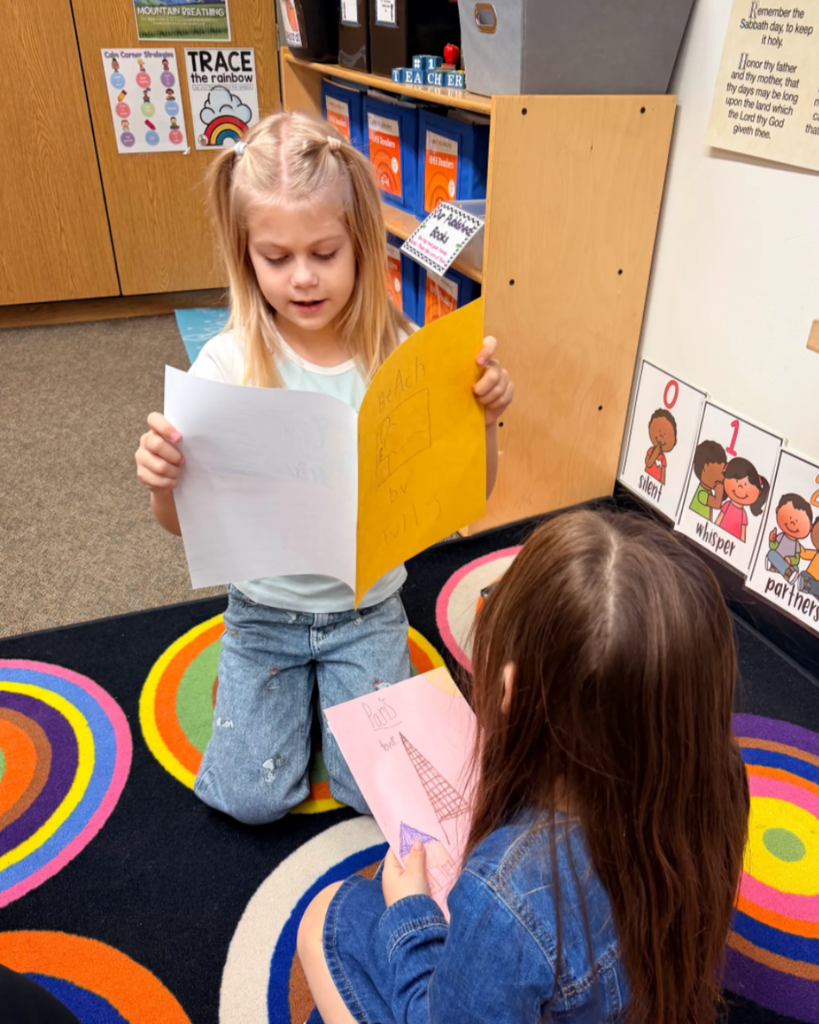 Student sharing her writing
