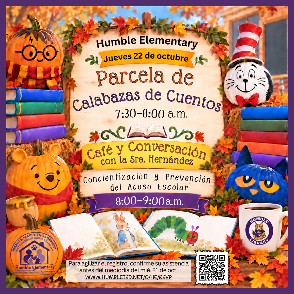 Storybook Pumpkin Patch & Coffee Talk Flyer - Spanish