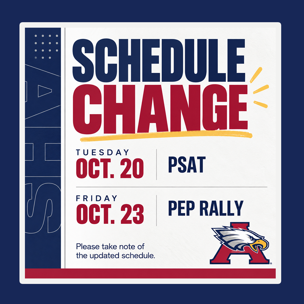 Week of Oct. 18 - 23 special bell schedule posted on AHS site