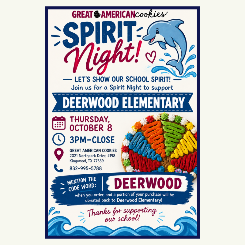 DWE PTA Great American Cookie Spirit Night on Thursday, October 8th