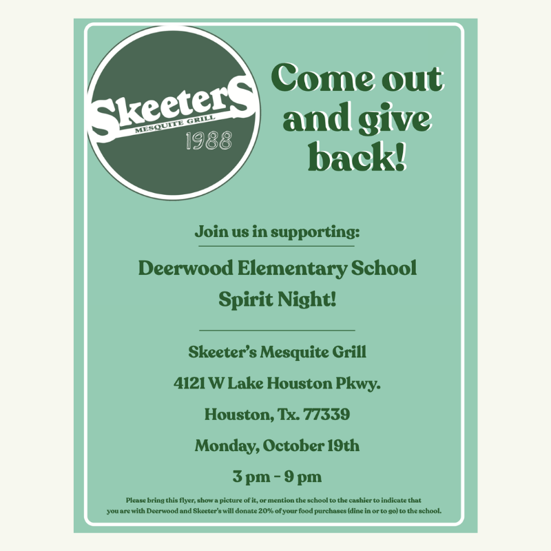 DWE Skeeters Spirit Night, Monday, October 19th, 3 pm - 9 pm