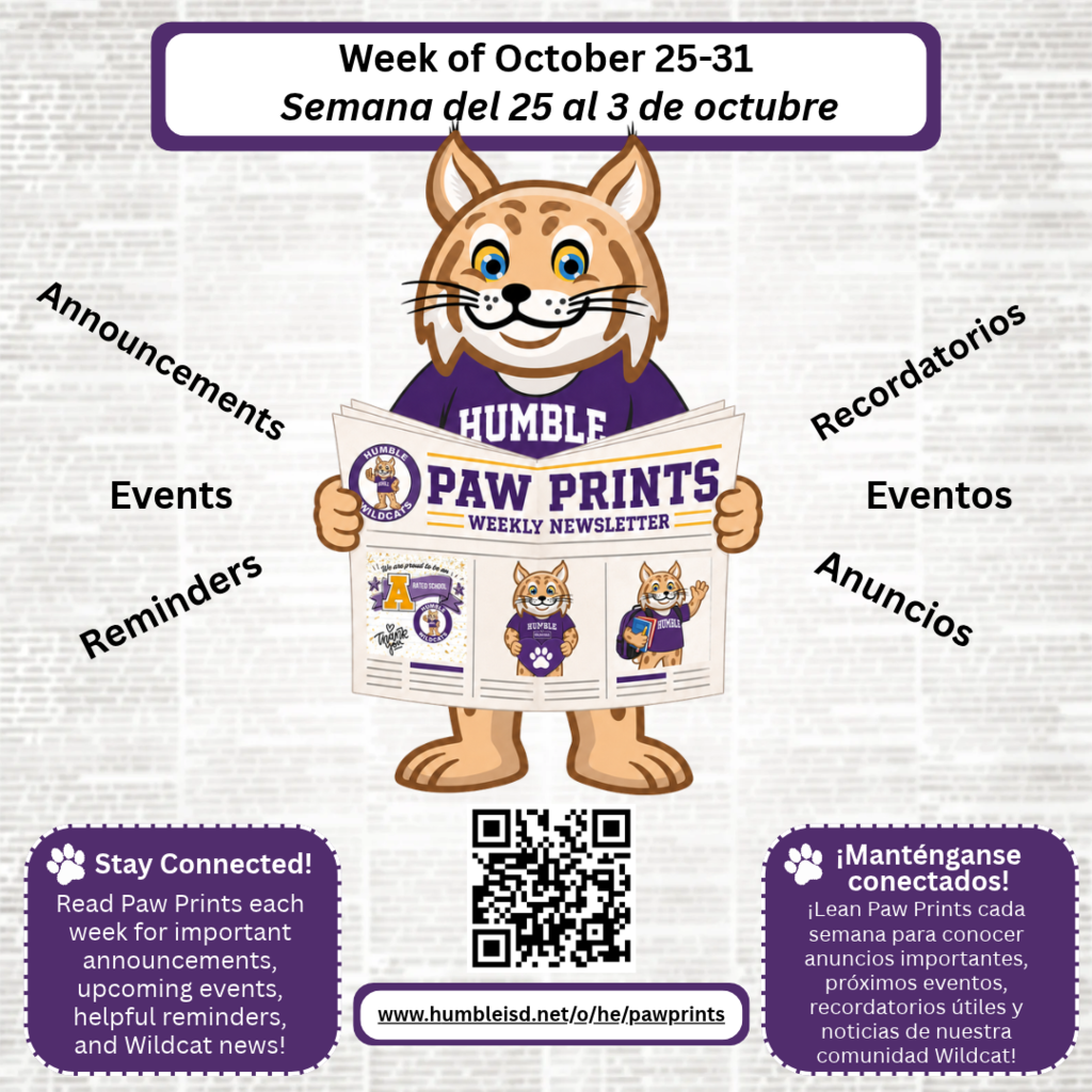 Paw Prints Weekly Newsletter (www.humbleisd.net/o/he/pawprints)