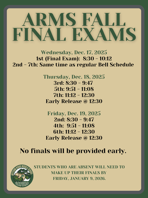 ARMS Fall Final Exams Schedule 2025