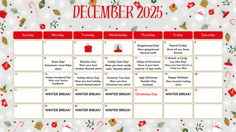 December 2025 Dress Up Days