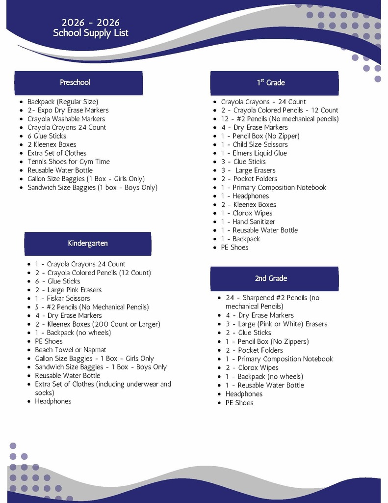 Elementary School Supply List