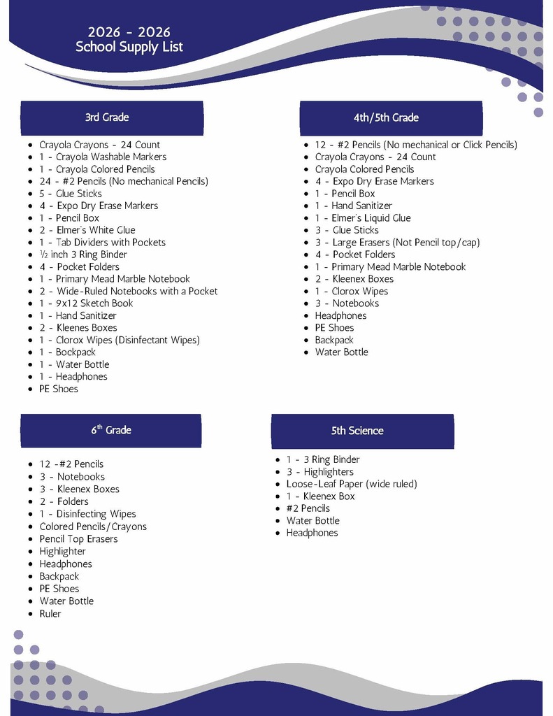 Elementary School Supply List