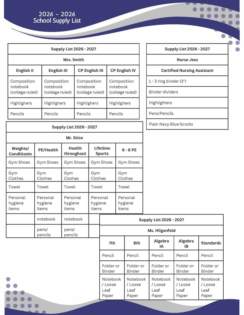 School Supply LIst