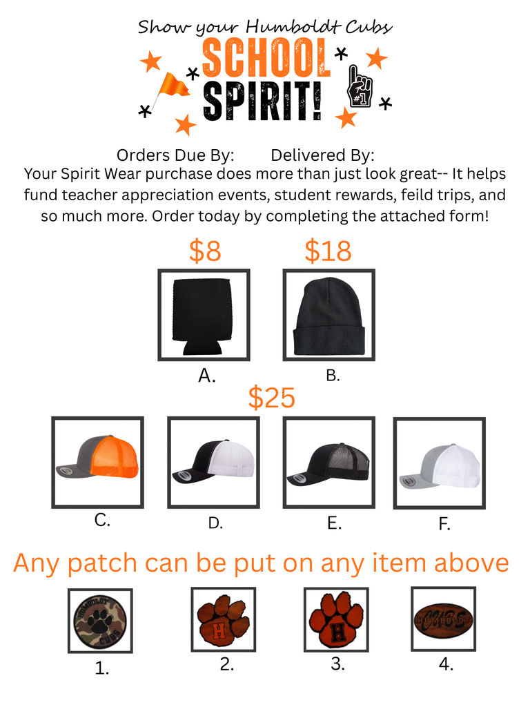 Pick any of the 4 patches to apply to any of the hats, beanie or coozie.