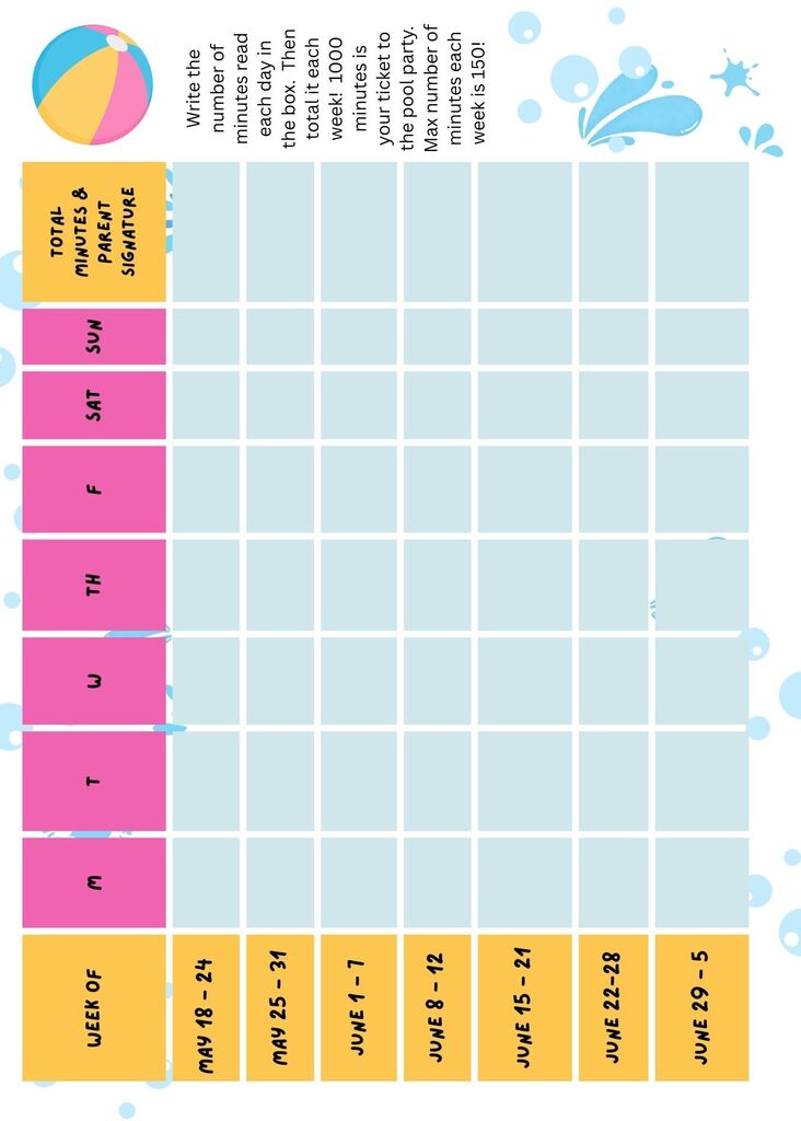 1000 minute reading challenge log