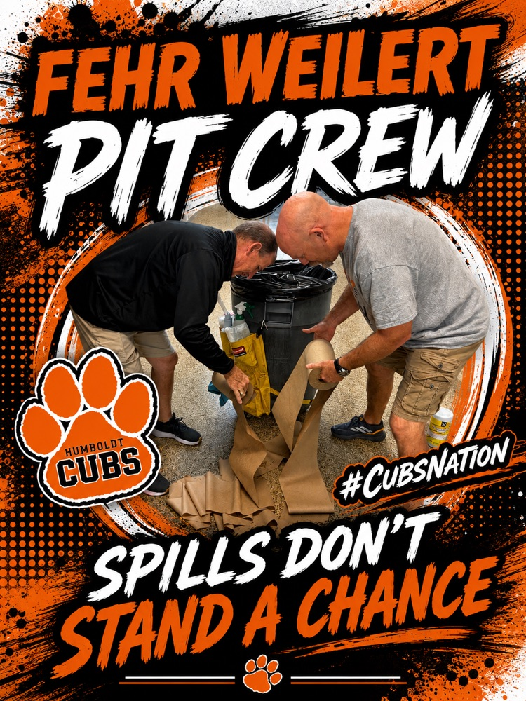 Mr Fehr and Mr Weilert cleaning up a spill.