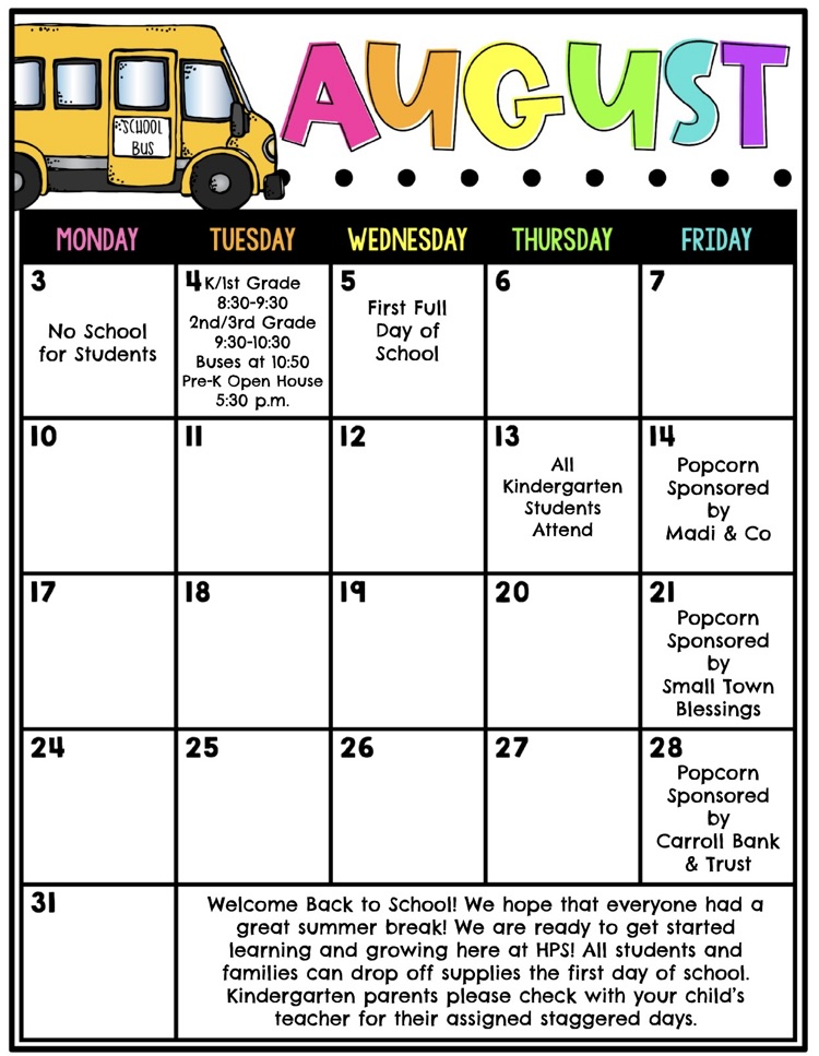 HPS August Calendar 