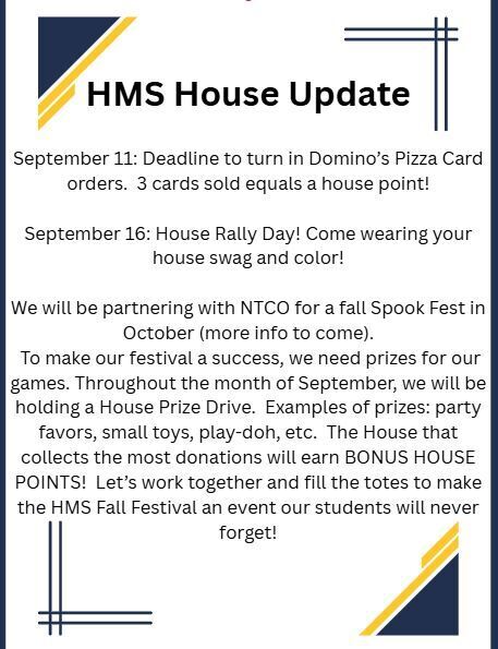 Houses are hopping!  Remember to wear house colors every Wednesday...shirts coming soon!