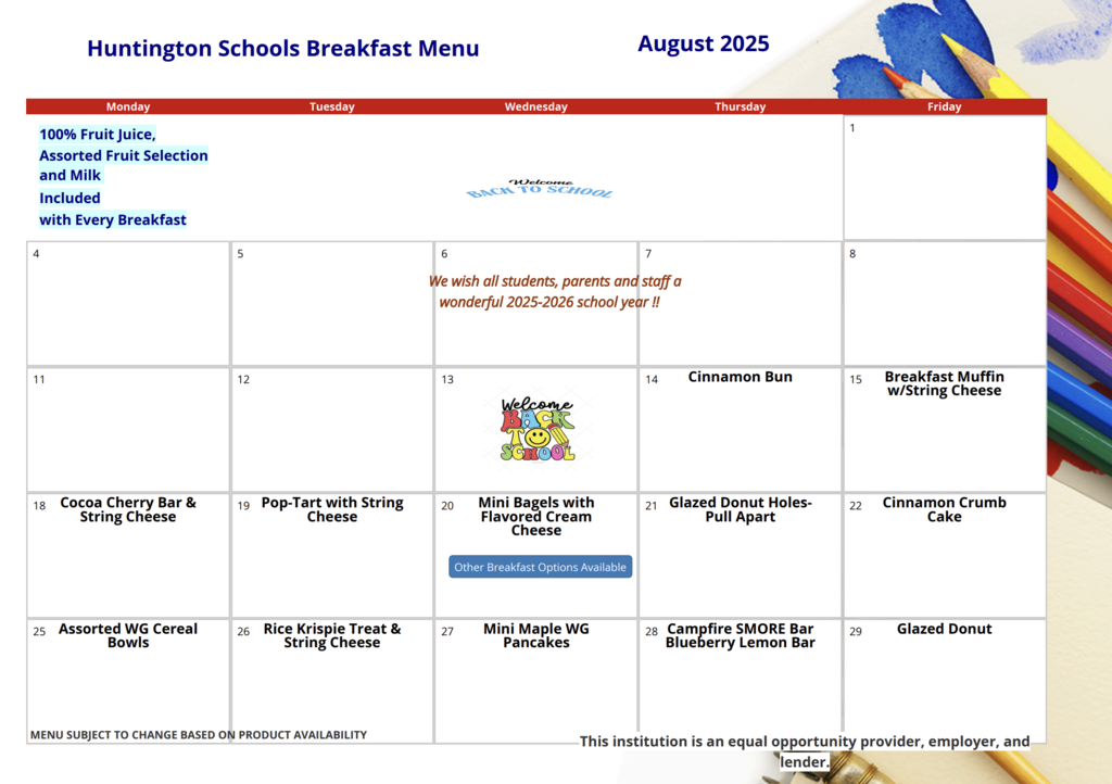 Aug Breakfast Menu