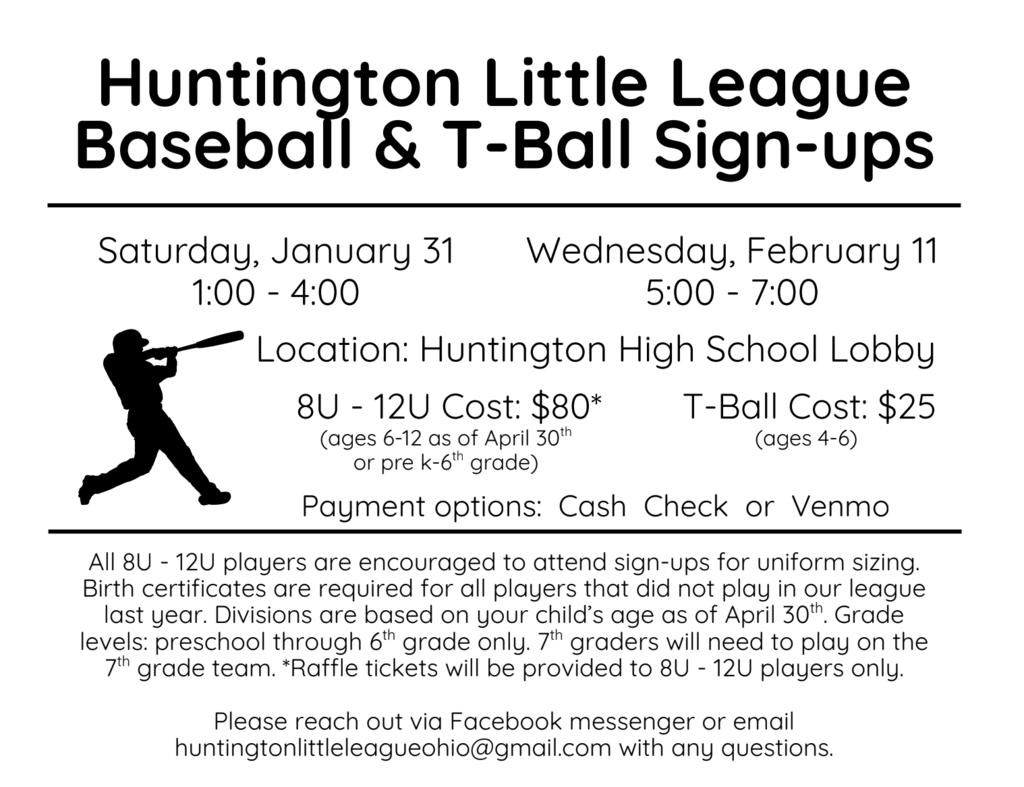 Hunitngton Little League Baseball & T-Ball Sign-ups