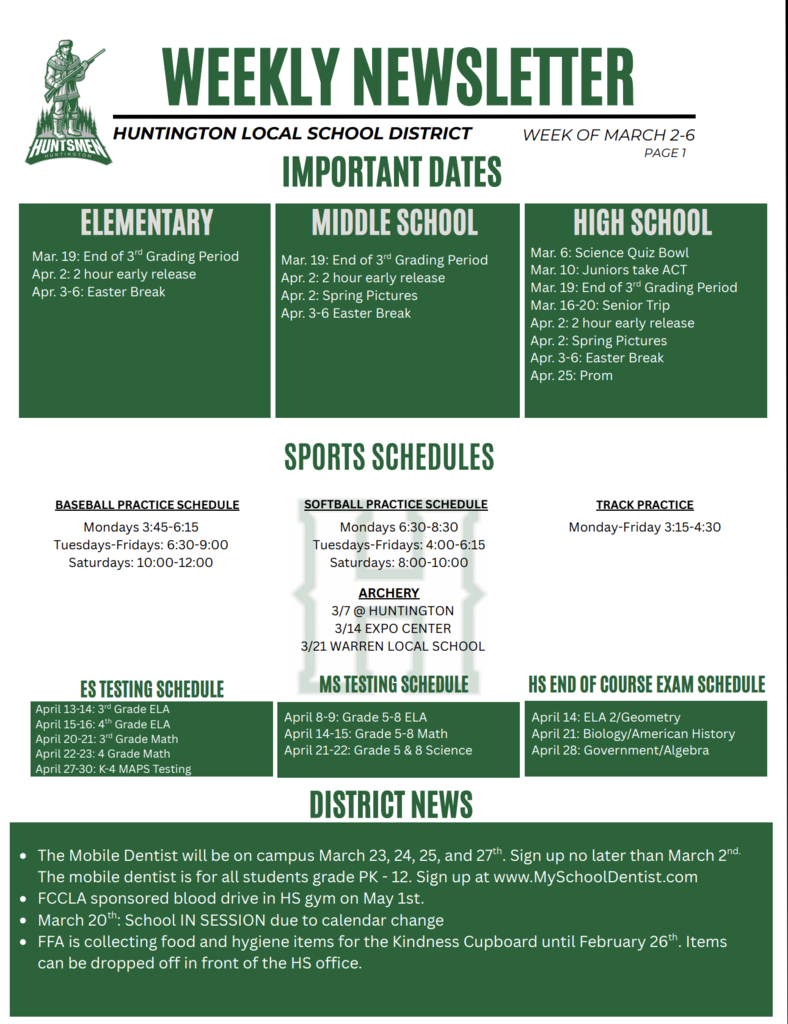 Weekly newsletter page 1